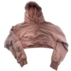 Forever 21 Womens Size S Pink Cropped Hoodie Long Sleeve‎ Pullover Sweatshirt